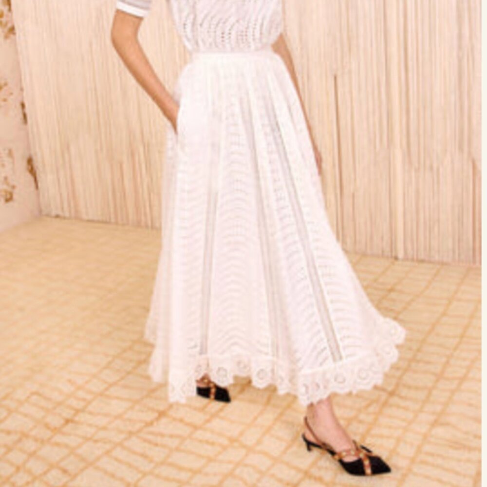 Ulla Johnson Ren High Waist Lace Trim Midi Skirt